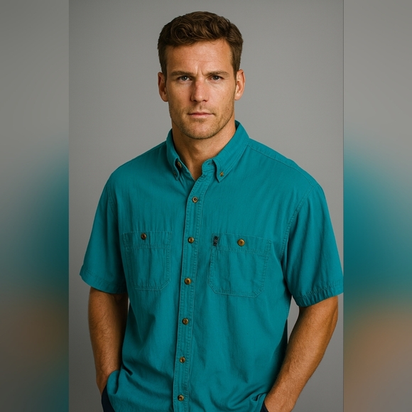 G.H. Bass & Co. 2XL Teal Short Sleeve Fishing Outdoor Hiking Utility Button Top - Picture 1 of 6